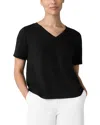Eileen Fisher V Neck Short Sleeve Tee In Multi