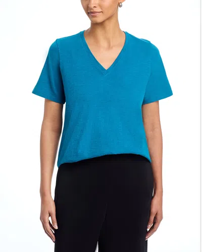 Eileen Fisher V Neck Short Sleeve Tee In Blue