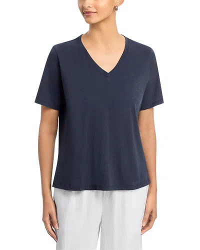 Eileen Fisher V Neck Short Sleeve Tee In Blue