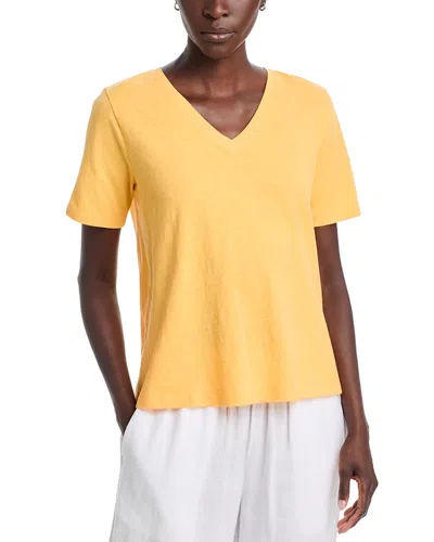 Eileen Fisher V Neck Short Sleeve Tee In Yellow