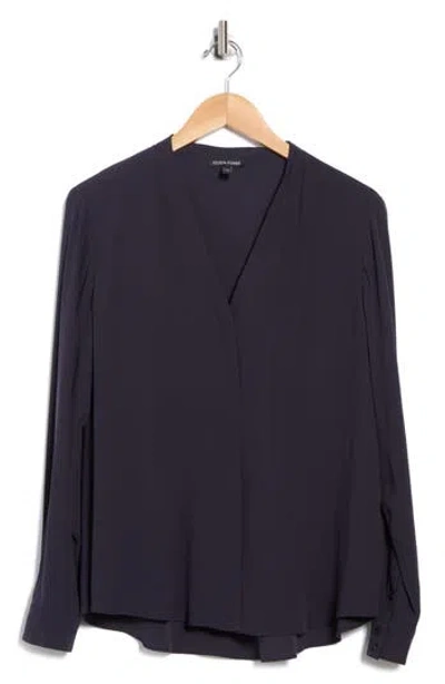 Eileen Fisher V-neck Silk Button-up Shirt In Purple