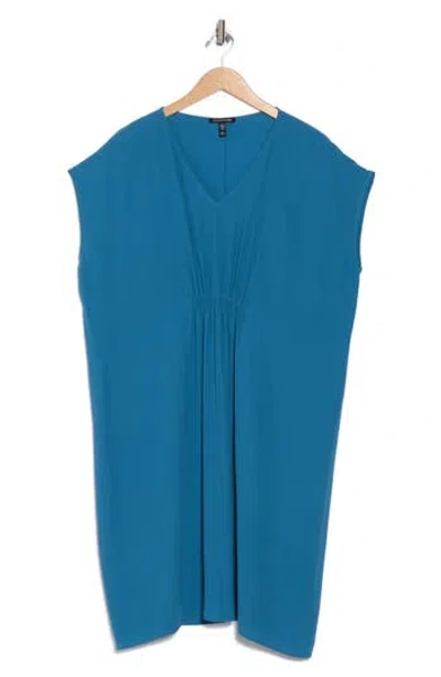 Eileen Fisher V-neck Silk Shift Dress In Blue