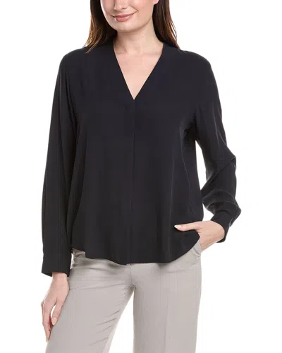 Eileen Fisher V-neck Silk Shirt In Blue