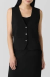 Eileen Fisher V Neck Short Silk Vest In Black