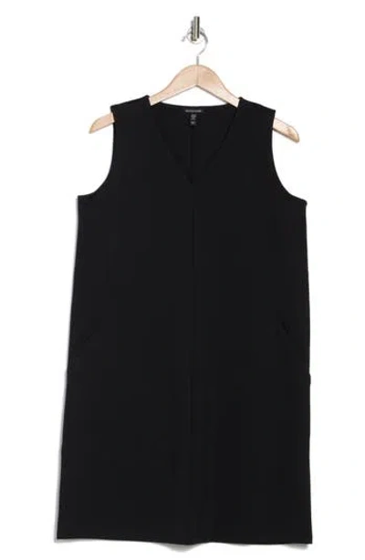 Eileen Fisher V-neck Sleeveless Shift Dress In Black