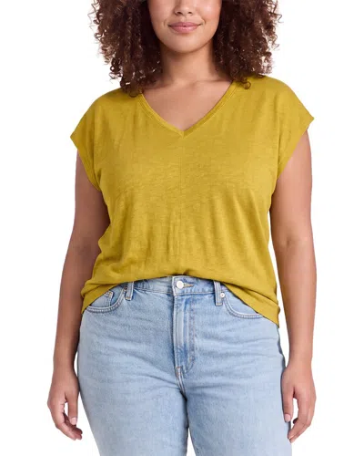Eileen Fisher V Neck Square Linen T-shirt In Yellow