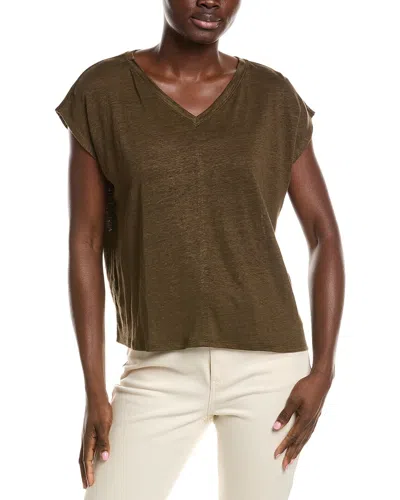 Eileen Fisher V Neck Square Linen T-shirt In Brown