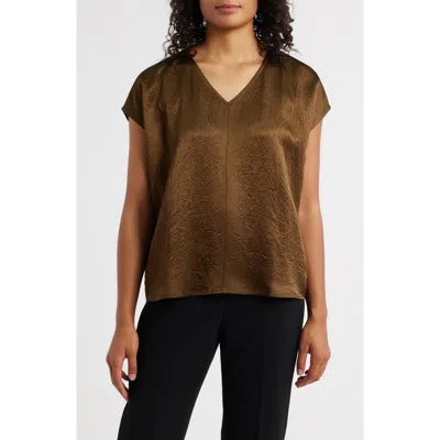 Eileen Fisher V-neck Square Satin Top In Brown