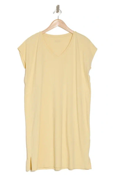 Eileen Fisher V-neck Stretch Cotton Dress In Butter