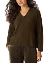 Eileen Fisher Chenille Blend V-neck Top In Brown