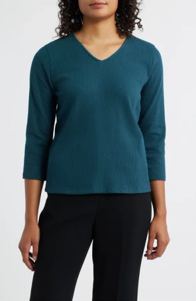 Eileen Fisher V-neck Texture Top In Blue