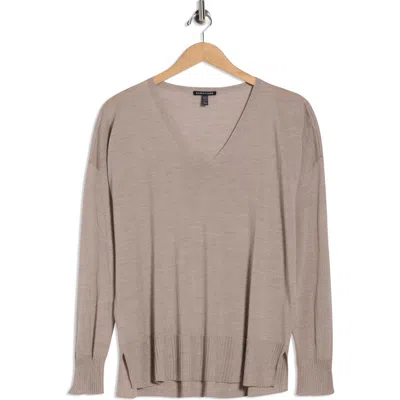 Eileen Fisher V-neck Wool Sweater In Brown