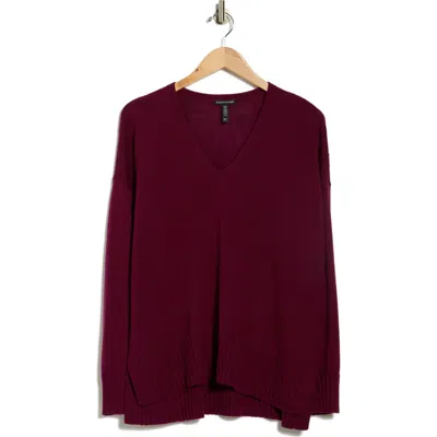 Eileen Fisher V-neck Wool Sweater In Burgundy