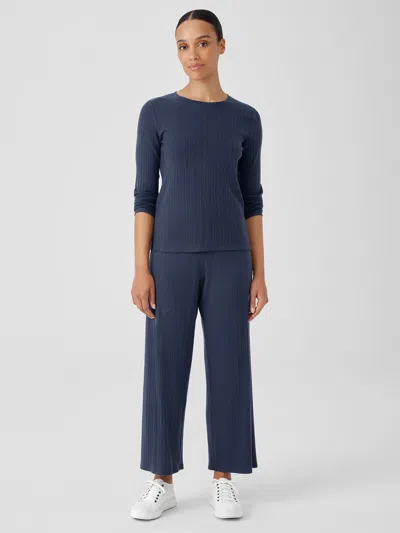 Eileen Fisher Variegated Rib Knit Wide-leg Pant In Black