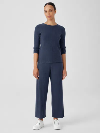 Eileen Fisher Variegated Rib Knit Wide-leg Pant In Black