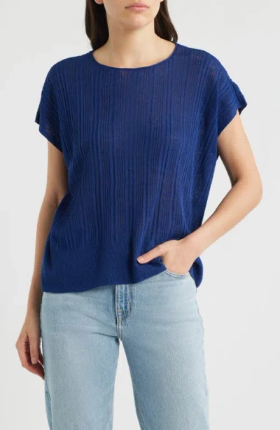 Eileen Fisher Variegated Rib Organic Cotton & Organic Linen Sweater In Blue