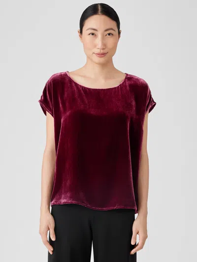 Eileen Fisher Velvet Ballet Neck Square Top In Burgundy