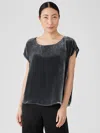 Eileen Fisher Velvet Ballet Neck Square Top In Gray