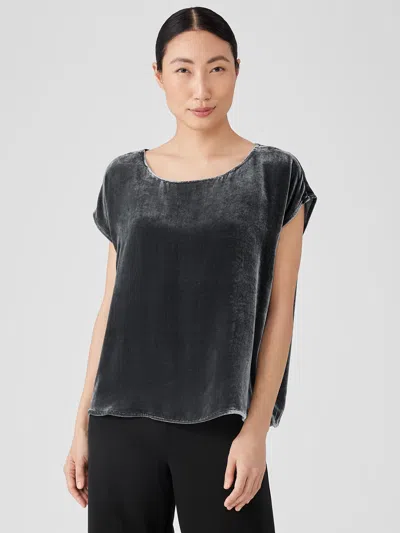 Eileen Fisher Velvet Ballet Neck Square Top In Gray
