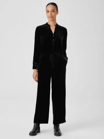 Eileen Fisher Velvet Band Collar Jumpsuit In Black