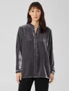 Eileen Fisher Velvet Band Collar Long Shirt In Gray