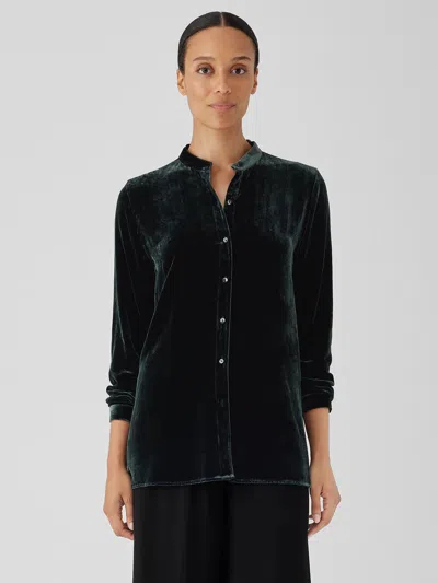 Eileen Fisher Velvet Band Collar Long Shirt In Black