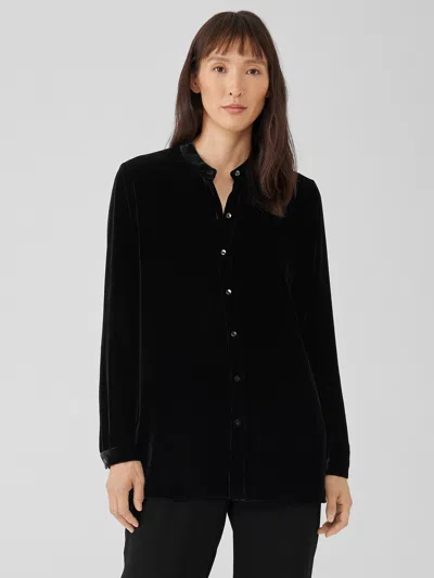 Eileen Fisher Velvet Band Collar Long Shirt In Black