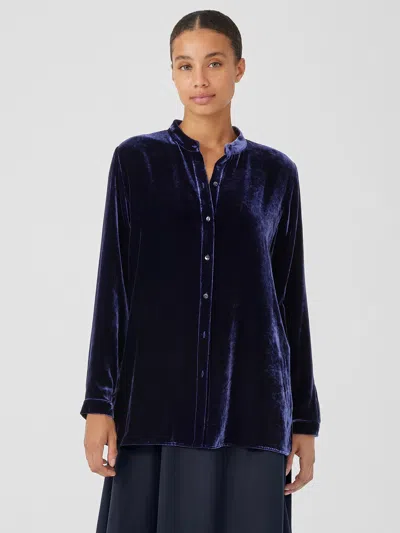 Eileen Fisher Velvet Band Collar Long Shirt In Black