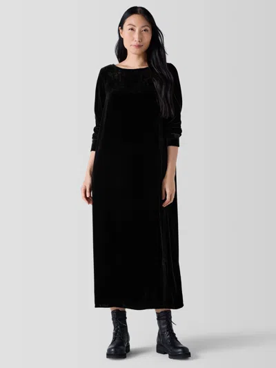 Eileen Fisher Velvet Bateau Neck Dress In Black