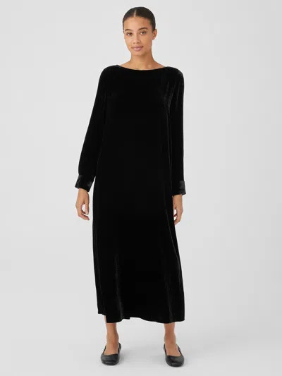 Eileen Fisher Velvet Bateau Neck Dress In Black