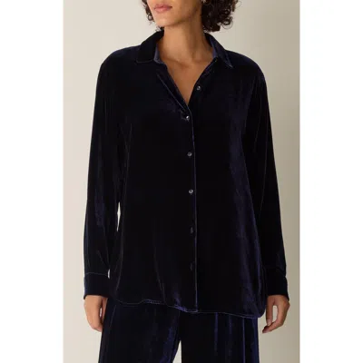Eileen Fisher Velvet Button-up Shirt In Blue
