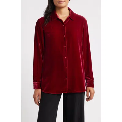 Eileen Fisher Velvet Button-up Shirt In Red