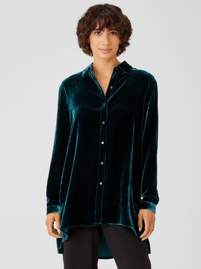Eileen Fisher Velvet Classic Collar Long Shirt In Blue