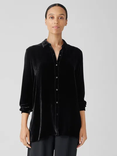 Eileen Fisher Velvet Classic Collar Long Shirt In Black