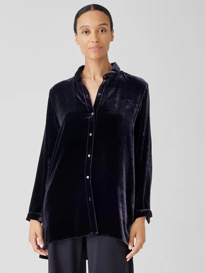Eileen Fisher Velvet Classic Collar Long Shirt In Black