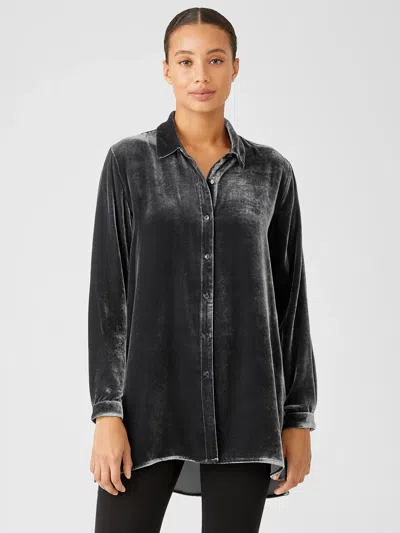 Eileen Fisher Velvet Classic Collar Long Shirt In Gray