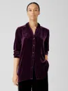 Eileen Fisher Velvet Classic Collar Long Shirt In Purple