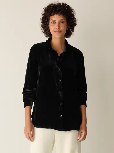 Eileen Fisher Velvet Classic Collar Shirt In Animal Print