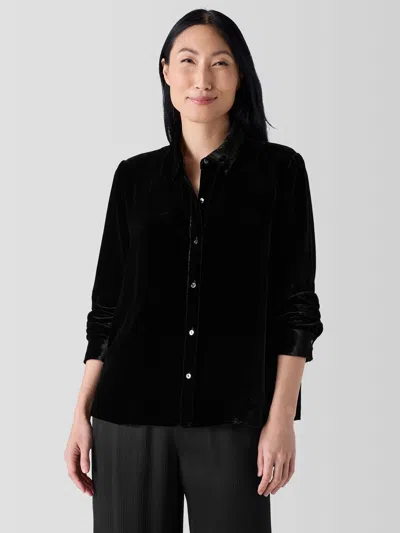 Eileen Fisher Velvet Classic Collar Shirt In Black