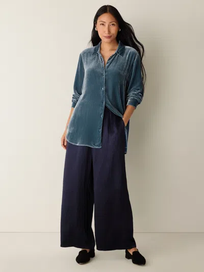 Eileen Fisher Velvet Classic Collar Shirt In Blue