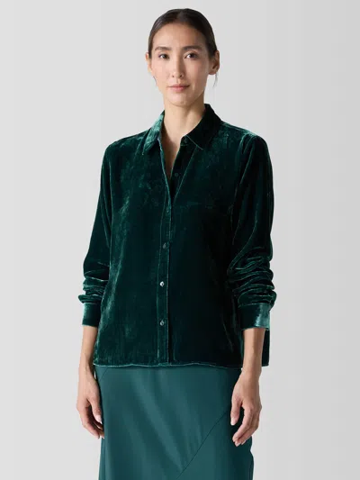 Eileen Fisher Velvet Classic Collar Shirt In Green