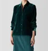 Eileen Fisher Classic Collar Easy Velvet Button-up Shirt In Silver