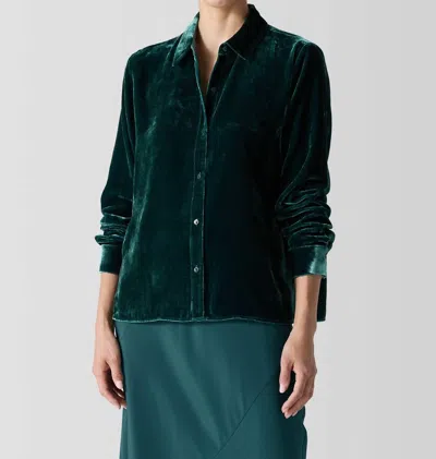 Eileen Fisher Velvet Classic Collar Shirt In Pine In Silver
