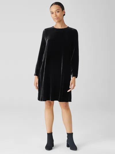Eileen Fisher Velvet Crew Neck Dress In Black