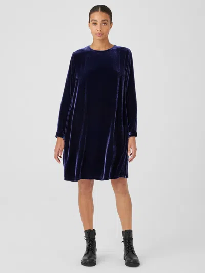 Eileen Fisher Velvet Crew Neck Dress In Blue