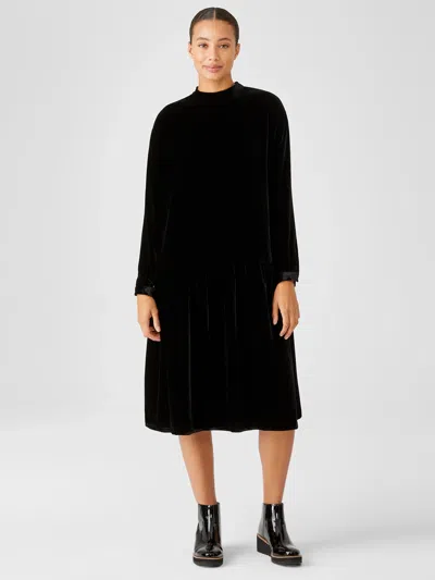 Eileen Fisher Velvet Drop-waist Dress In Black