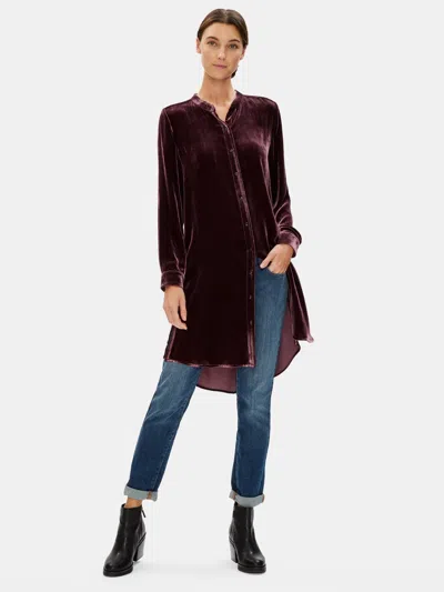 Eileen Fisher Velvet Mandarin Collar Long Shirt In Black