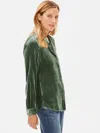 Eileen Fisher Velvet Mandarin Collar Shirt In Green