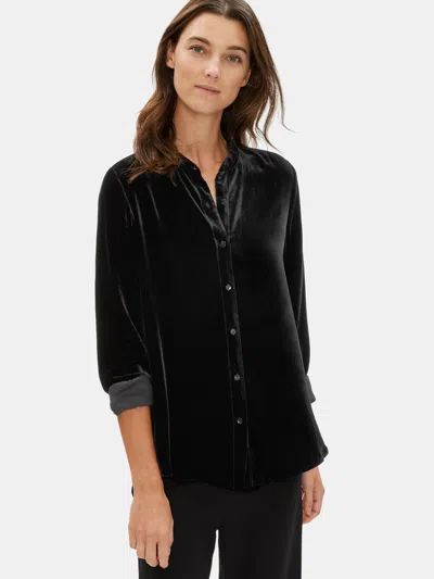 Eileen Fisher Velvet Mandarin Collar Shirt In Black