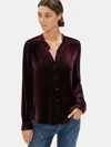 Eileen Fisher Velvet Mandarin Collar Shirt In Purple